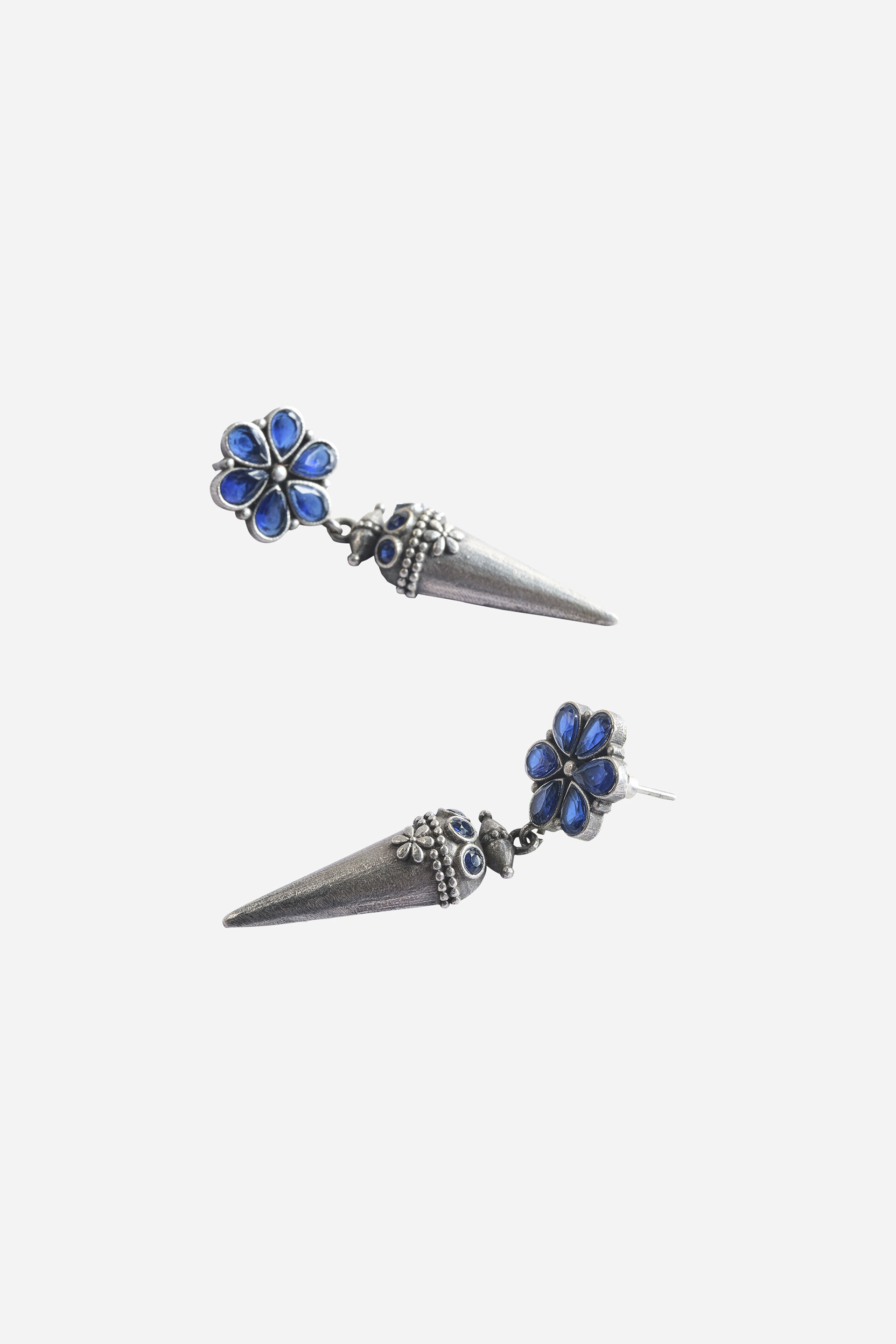 Blue Floral Spike Earrings, , image 2